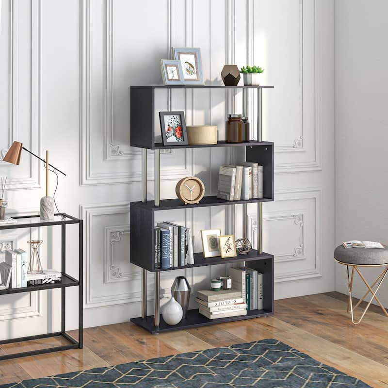Modern SShaped 5 Tier Room Dividing Bookcase Wooden Storage Display