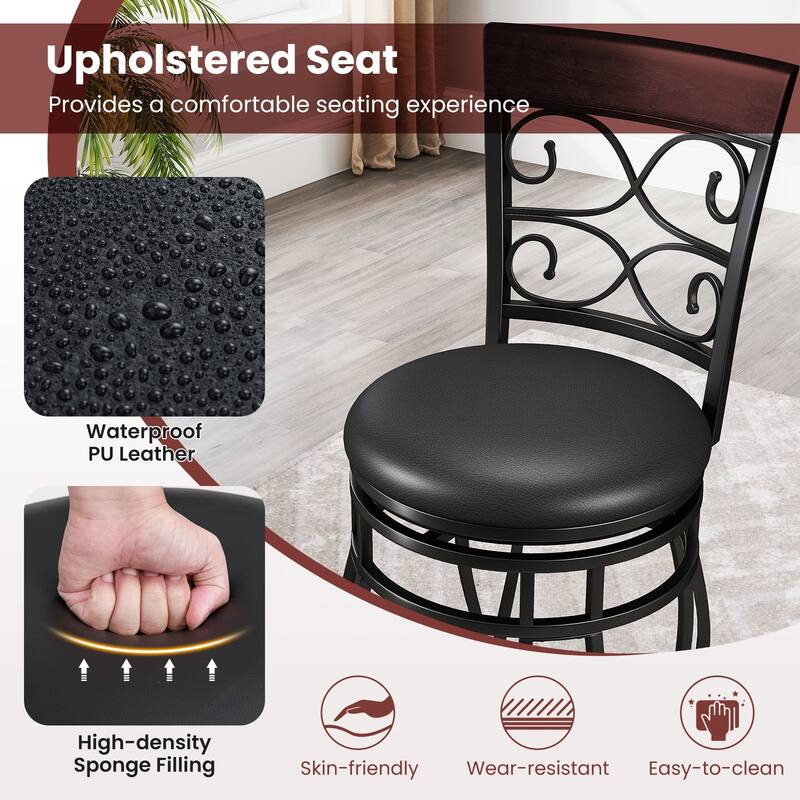 Set of 2 Swivel Bar Stools 26 Inch with Backrest and Footrest PU Leather - 19" x 16.5" x 45"