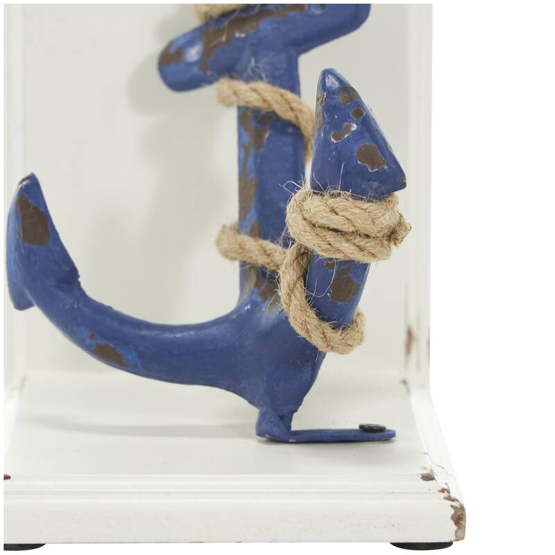 Wood Anchor Distressed Decorative Bookends with Rope Accents and White Wood Stands - Set of 2 Blue - Roche River Decor