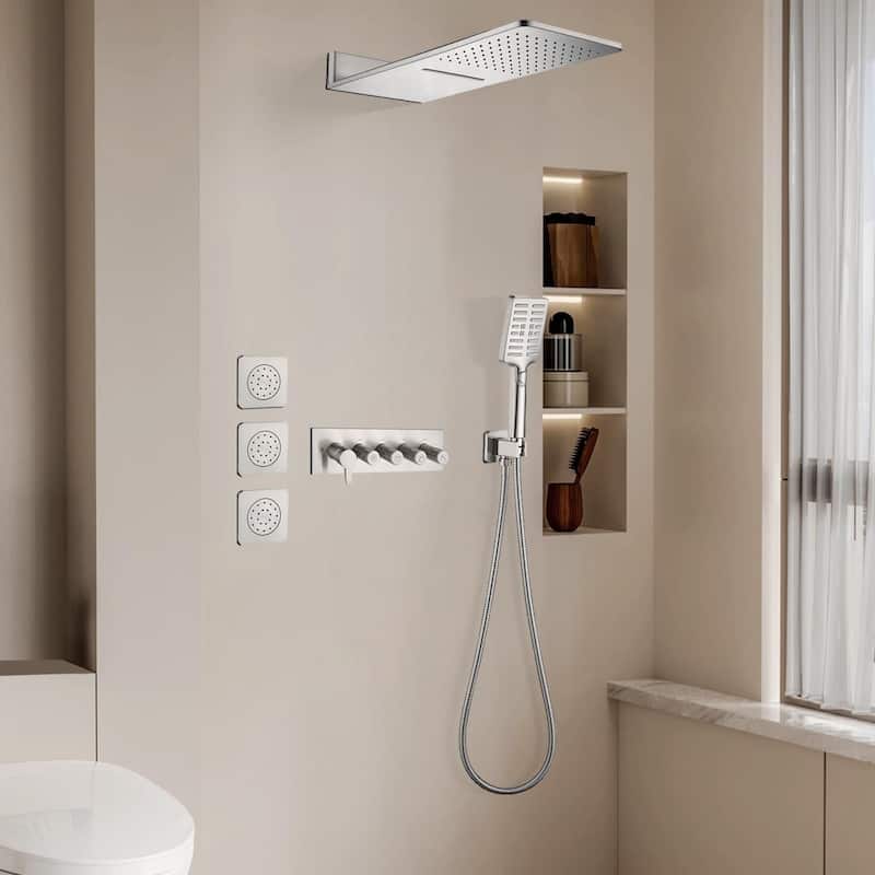 Topcraft wall-mounted rainfall shower system with 3 body jets and hand shower