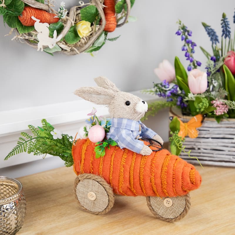 Boy Bunny with Carrot Car Easter Decoration - 13" - 8.5"