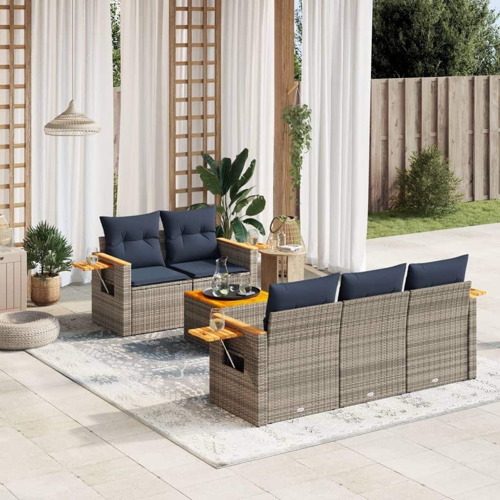 vidaXL 6 Piece Patio Sofa Set with Cushions Grey Poly Rattan (US only) - 70.5x33.5x24.4