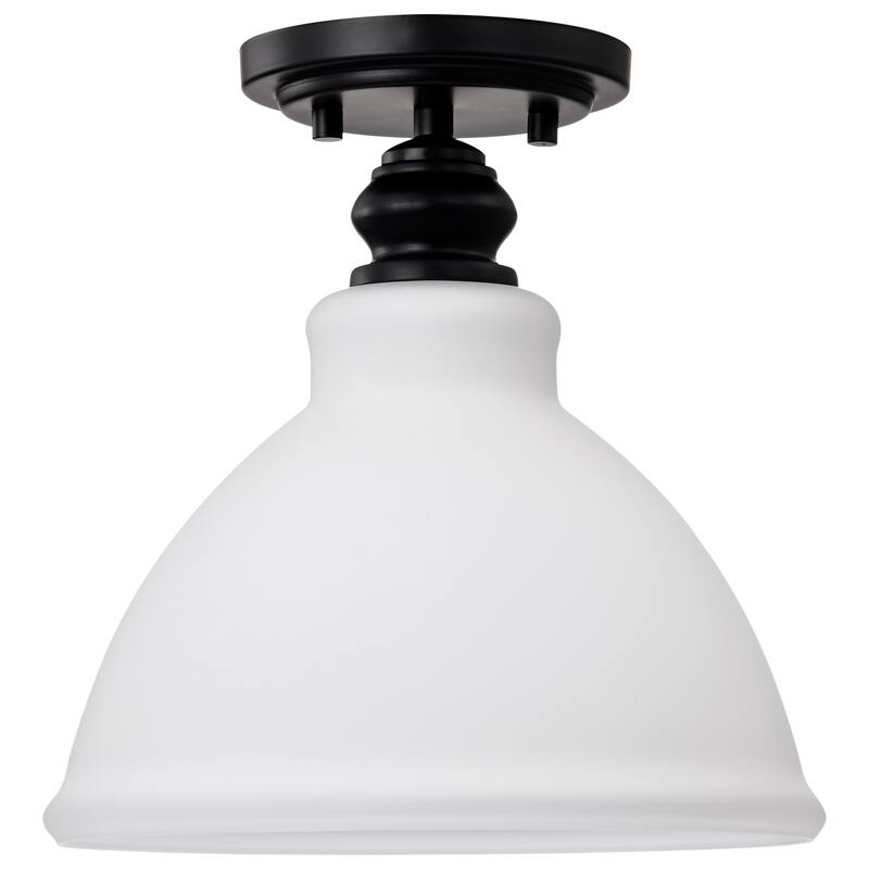 Russel - 10 Inch Semi Flush Mount - Matte Black with Satin White Glass