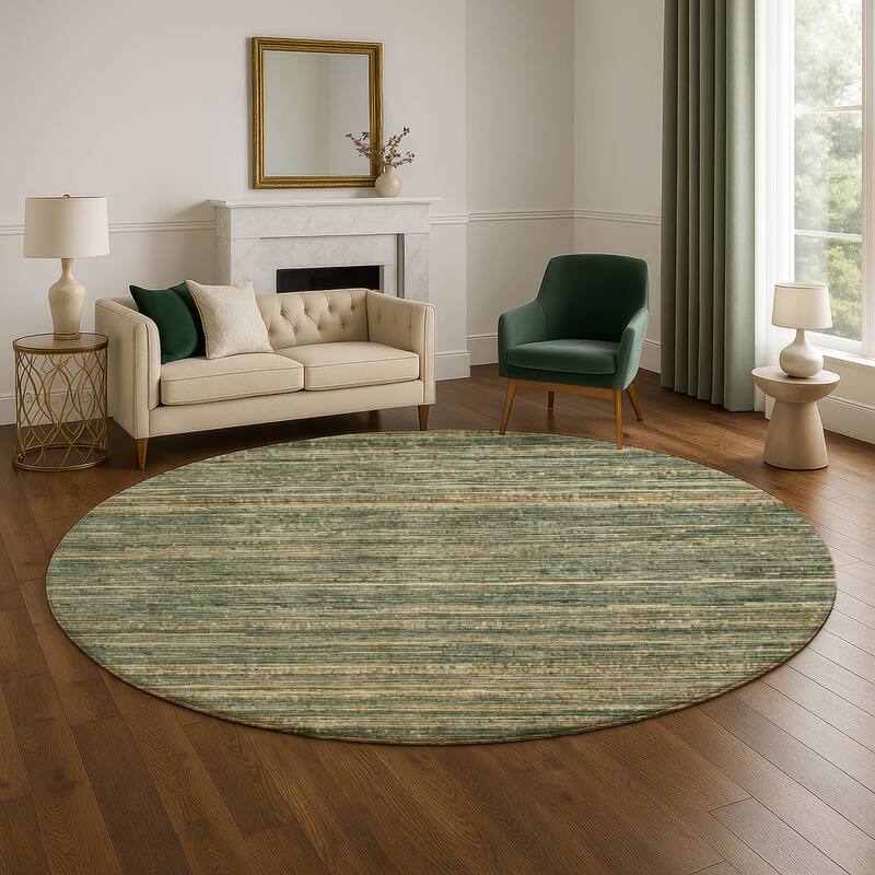 Premium Washable Super Soft Casual Stripes Mayfield Rug - 8' x 8' - Fern