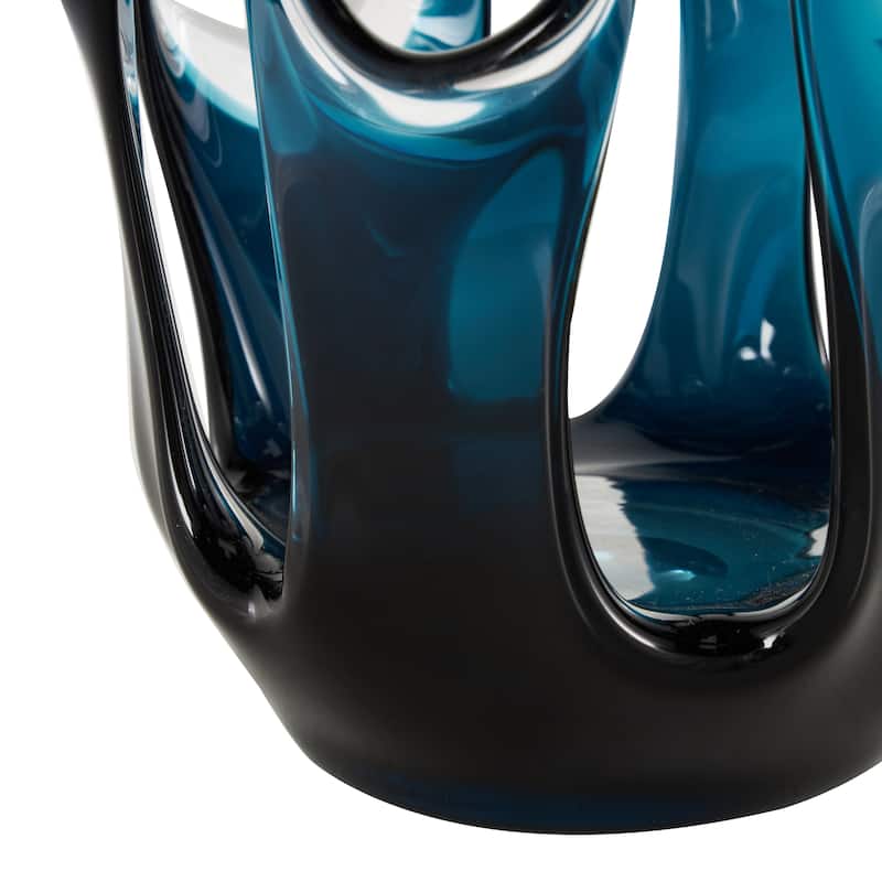 Glass Abstract Ombre Vase with Wavy Oval Cutouts - Blue or Black - Roche River Decor
