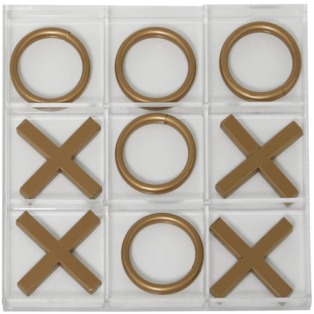 Acrylic Plastic Tic Tac Toe Home Decor Game Set with Gold or Silver Pieces - Clear - Roche River Decor