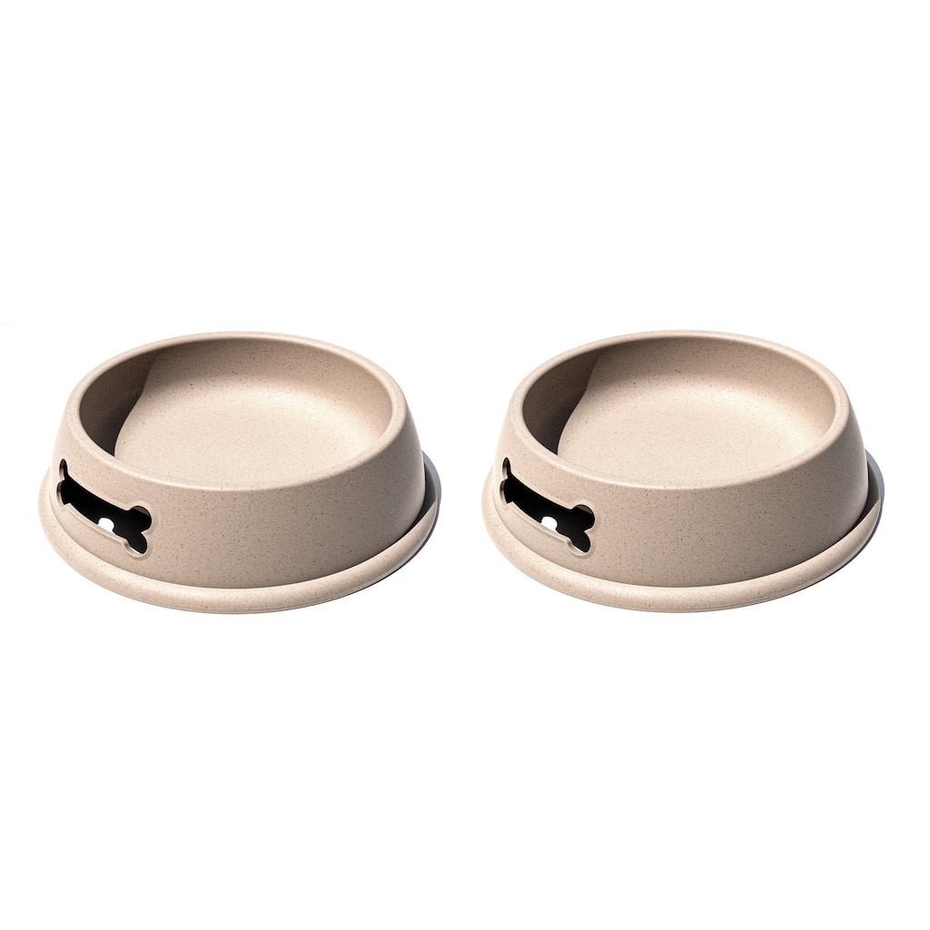 Abode Homewares Bone Handle Melamine Pet Bowl - Medium - 3.5 Cups - Beige - Set of 2