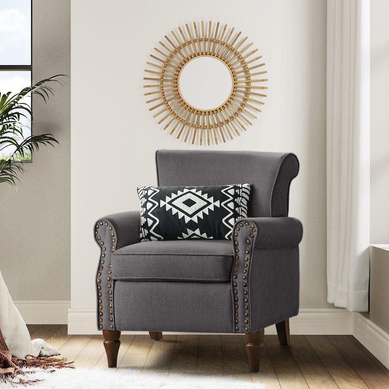 Nyctelius Upholstered Comfy Accent chair with Classic Turned Wooden Legs and Nailhead Trim by HULALA HOME