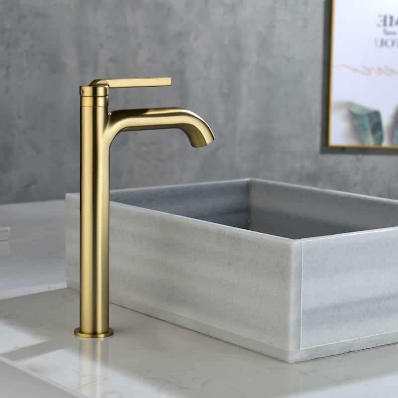 Single Handle Bathroom Vessel Sink Faucet Brass Modern Single Holes Bathroom High Tall Faucets Brushed Gold