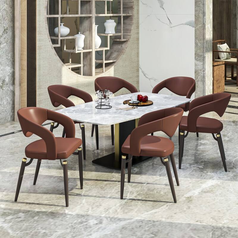 Entice Dining Chairs Upholstered Leather with Iron Legs Modern Accent Arm Chairs