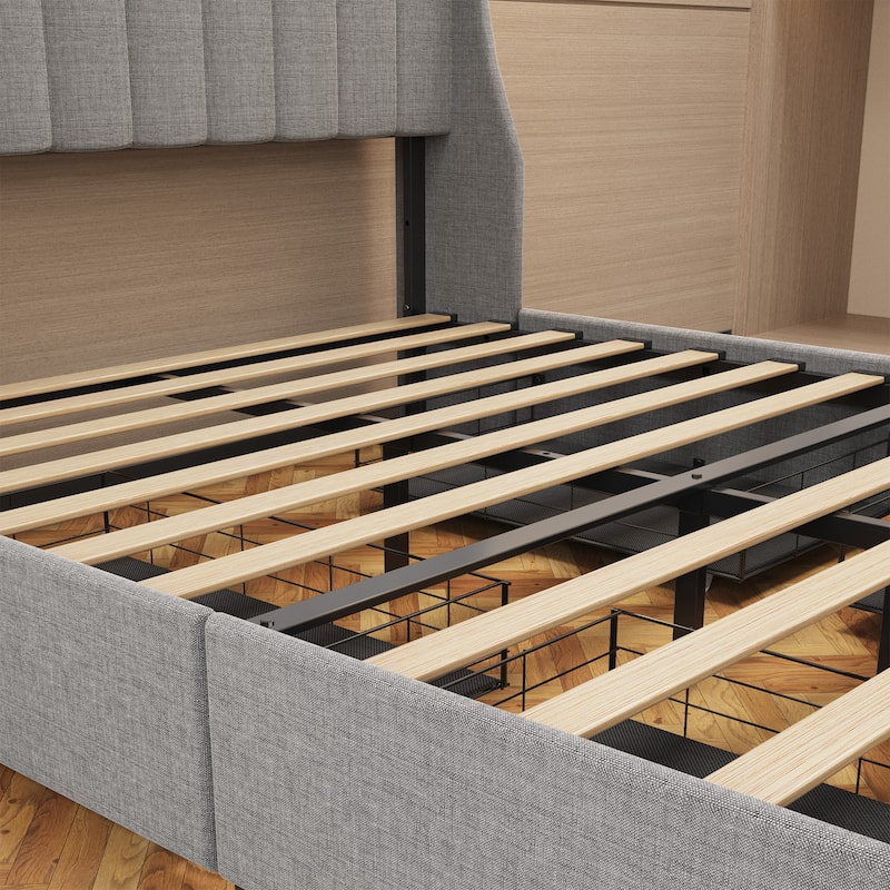 Full Size Bed Frame with LED Lights and 4 Storage Drawers for Master Bedrooms, Guest Rooms - Upholstered Design