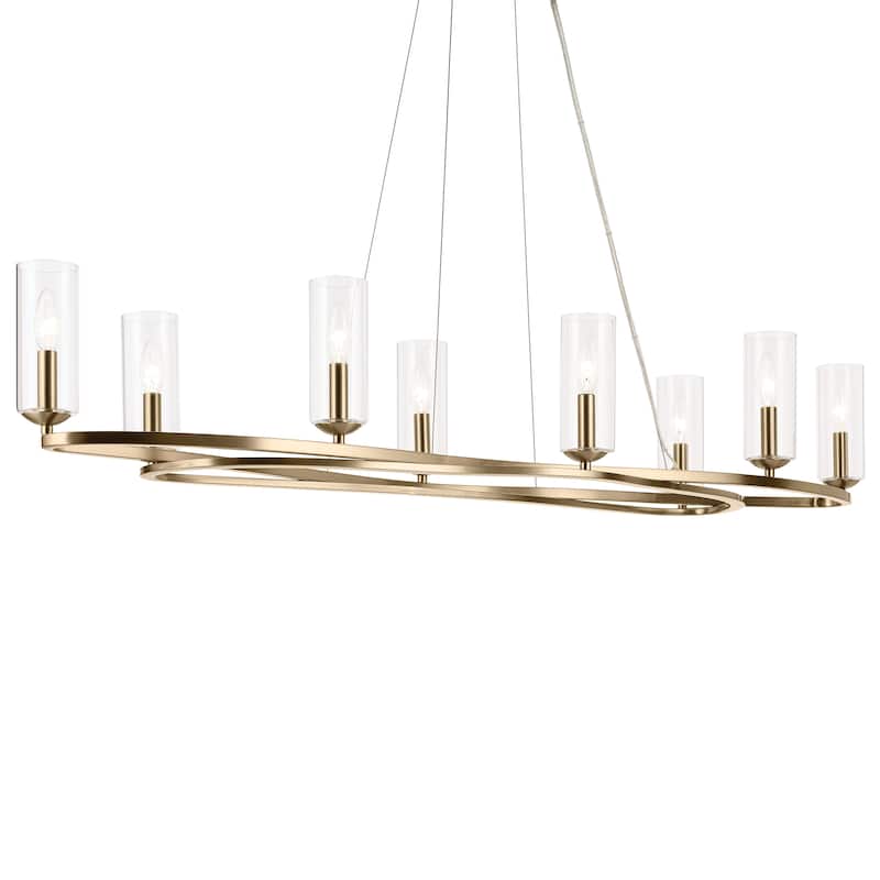 Harpin 52.5 Inch 8 Light Linear Chandelier with Clear Glass in Champagne Bronze