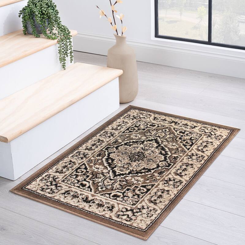 Superior Traditional Oriental Floral Medallion Indoor Area Rug - 2' x 3' - Brown