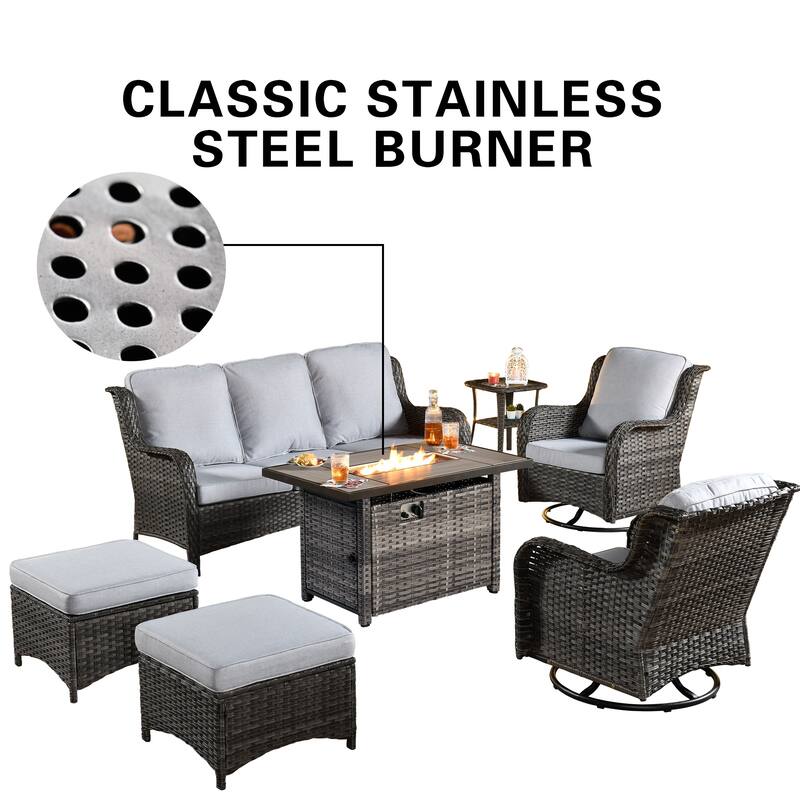 OVIOS 7-piece Patio Swivel Chair Set with 42" Fire Table
