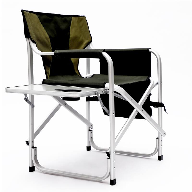 Padded Folding Outdoor Chair with Side Table and Storage Pockets