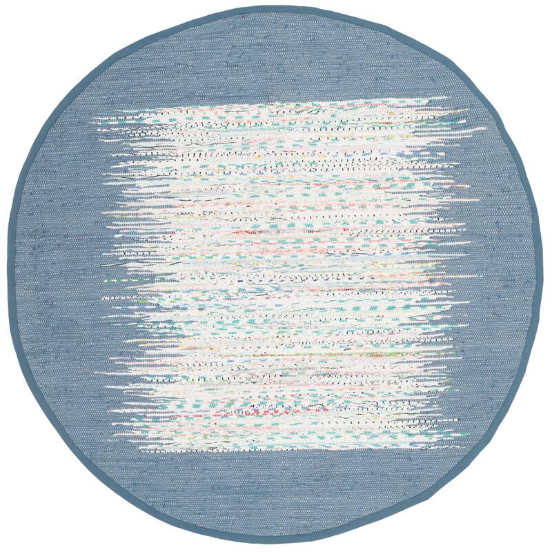 SAFAVIEH Handmade Flatweave Montauk Sidney Cotton Rug - 4' Round - Ivory/Dark Blue
