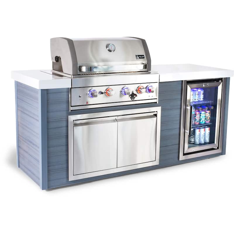 Mont Alpi MA400-AW Artwood Polyethylene Frame 4-burner 32-inch Stainless Steel Outdoor Kitchen Island Grill + Refrigerator - N/A