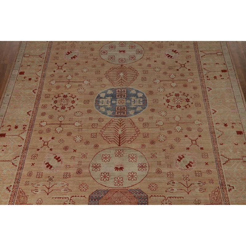 Hand Knotted Oriental 100% Wool Carpet Transitional Floral Brown Oushak Area Rug - 11' 11'' X 8' 11''