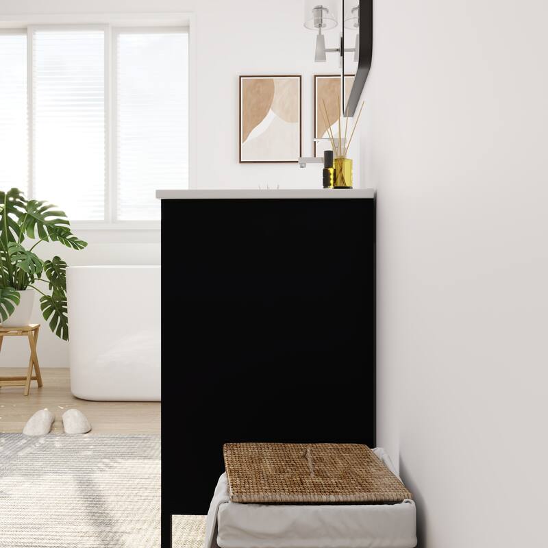 30-Inch Modern Freestanding Bathroom Vanity with Ceramic Sink, Cold-Rolled Steel Frame, Adjustable Shelves - 30in L Steel