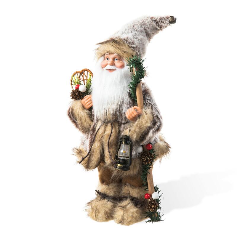 Glitzhome Christmas Imitative Fur Woodland Santa Figurine