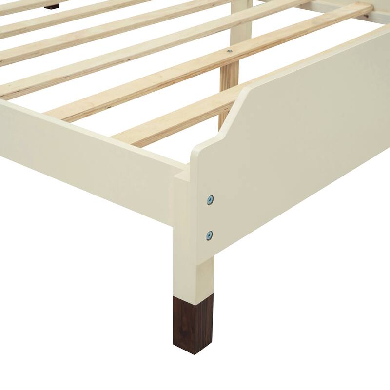 Full Size Wood Platform Bed with Bear-shaped Headboard Bed Frame