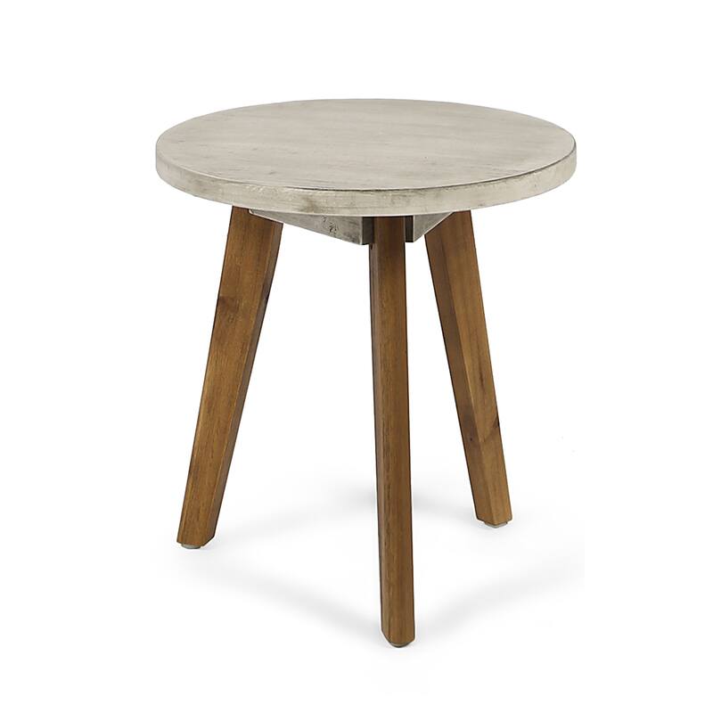 Modern Acacia Wood Side Table with Round Top and Triangular Base