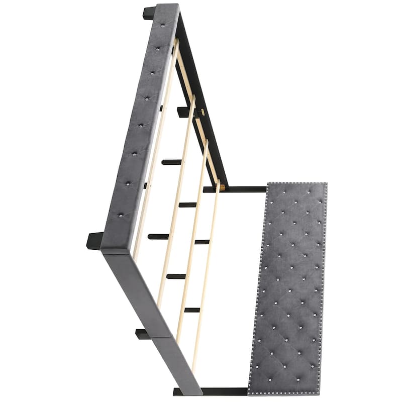 Velvet Upholstered Tufted King Panel Bed - 83" - Gray