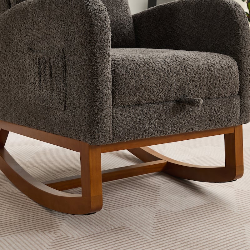 Mid-Century Modern Nursery Rocking Armchair Glider Rocker With Retractable Footrest For Living Room