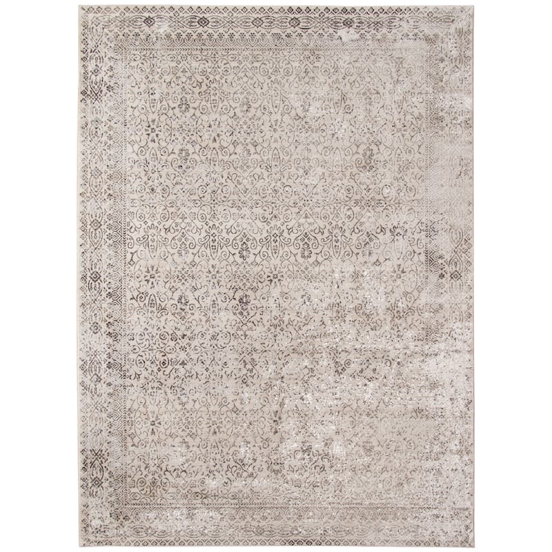 Savannah Loren Gray/Off-White Polyester Area Rug - 3'11" x 5'7"
