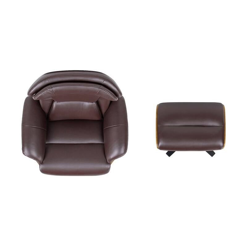 Jovan 31.5" Genuine Leather Recliner Lounge Chair with Ottoman