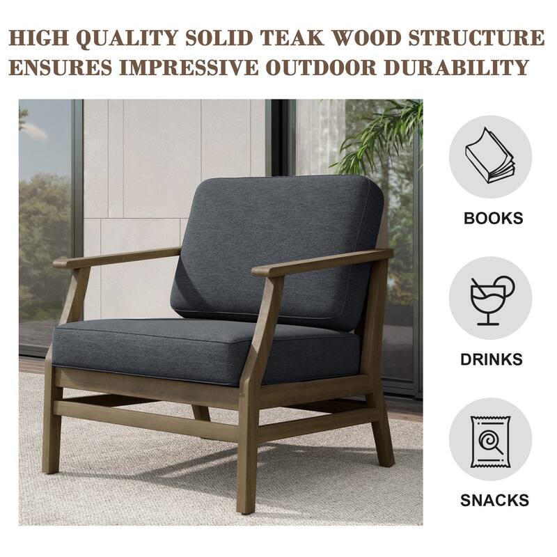 Teak Outdoor Patio Club Chairs Loveseat with Cushions