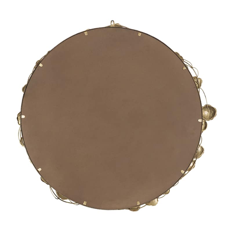Round Metal Wall Mirror with Golden Leaf Accents