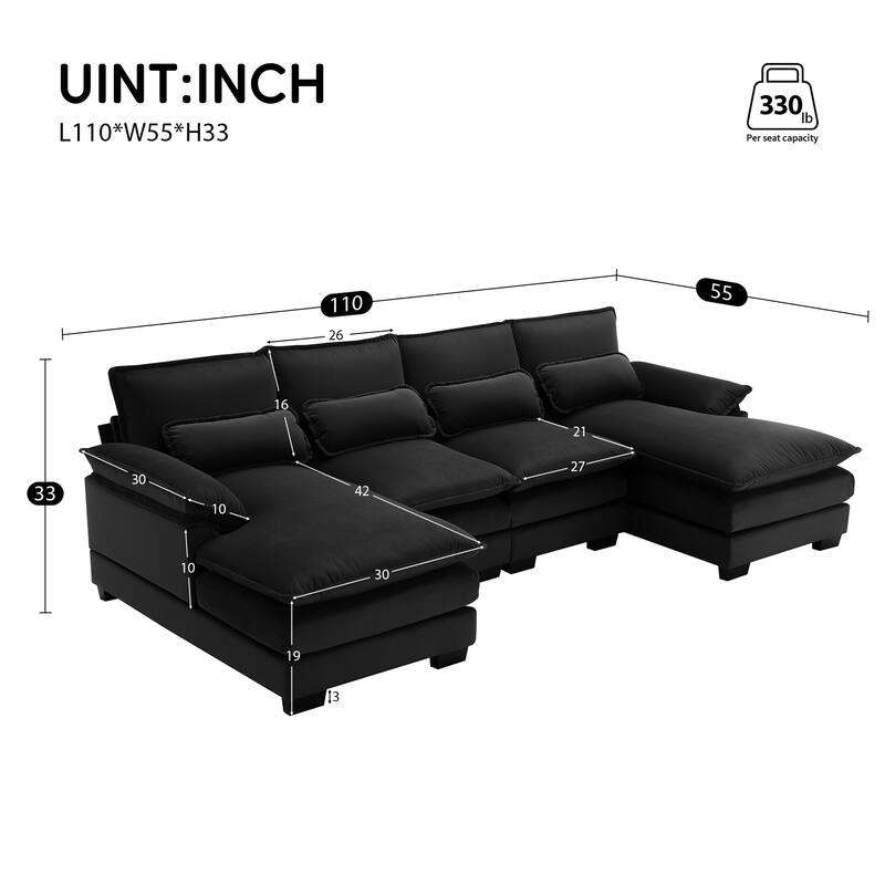 Modular U-Shaped 6-Seat Sofa with Chaise, Double Cushion Upholstered Sleeper for Living Room