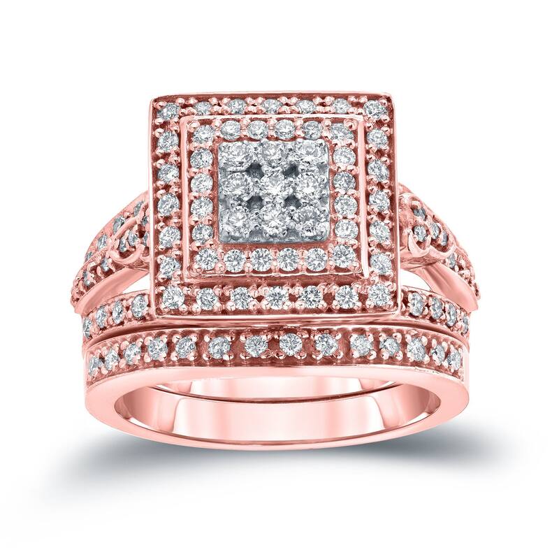 Auriya 3/5ctw Square Halo Diamond Engagement Ring Set 14k Gold - Rose - 4