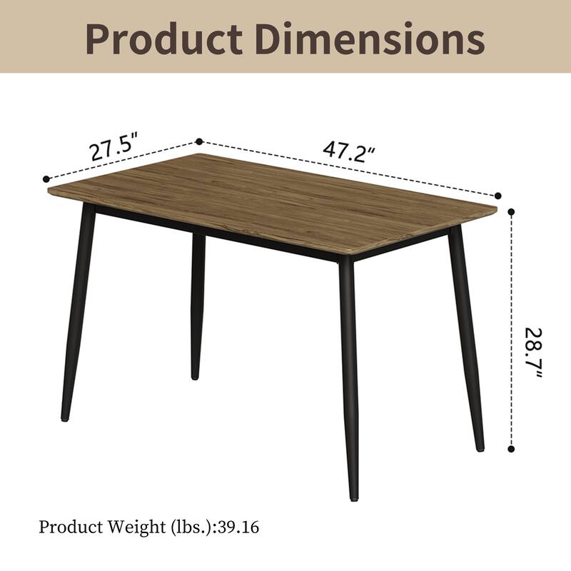 Modern Dining Table with MDF Top, Sturdy Metal Legs, Easy to Assemble