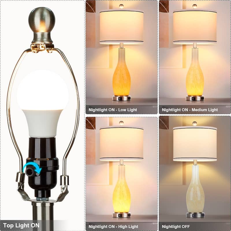 26.5'' Table Lamp with Nightlight 2in1 with Glass Vase Style (Set of 2) - 12'' x 12'' x 26.5'' (L x W x H)