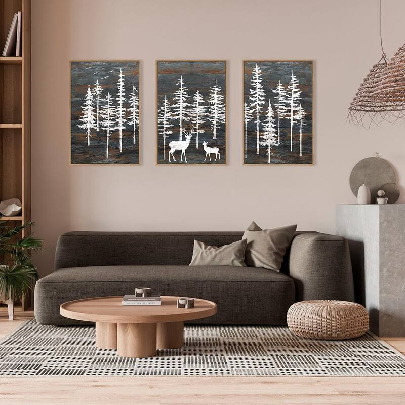 Minimalist Woodland Art Painting, Retro Tree Landscape