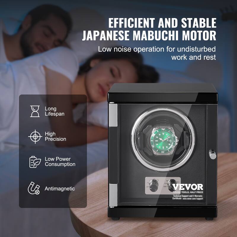 VEVOR Watch Winder with 1-8 for Men's and Women's Automatic Watches with Super Quiet Japanese Mabuchi Motors LED Lights