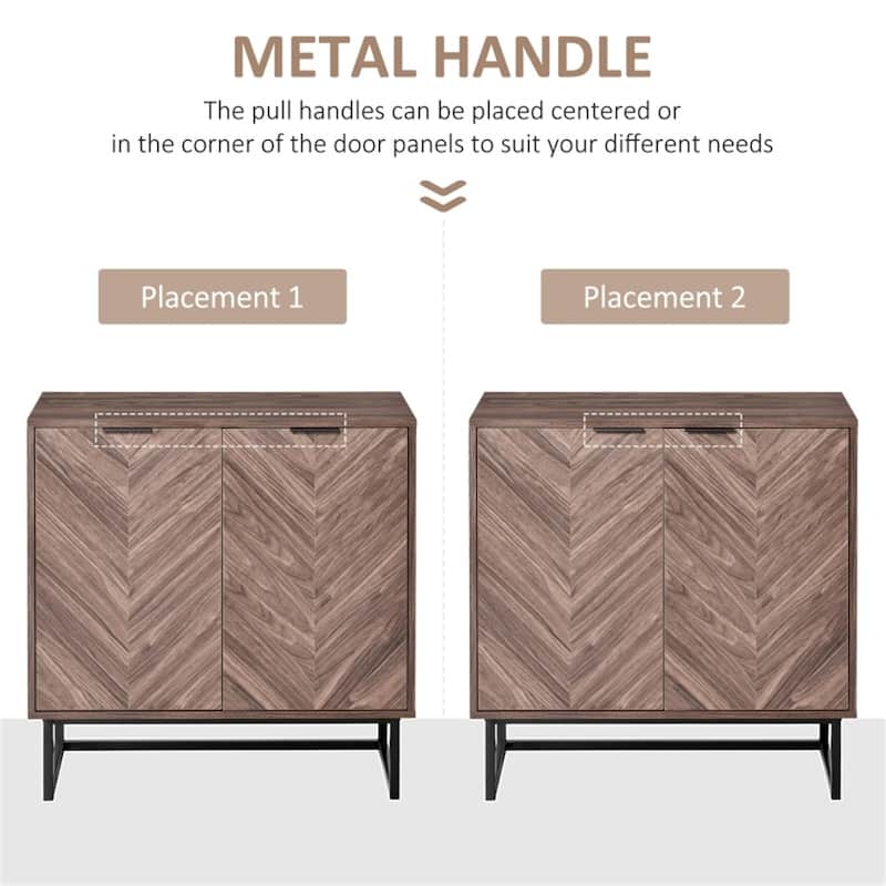 Walnut Vintage Style Storage Cabinet with Adjustable Shelf Two Door Wooden MDF Steel Base for Living Room
