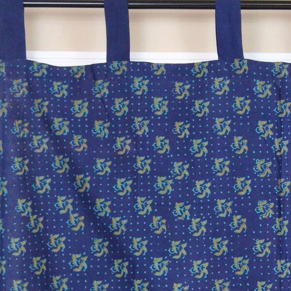 Shop Sanganer Peacock Floral Design Cotton Tab Top Curtain Drape