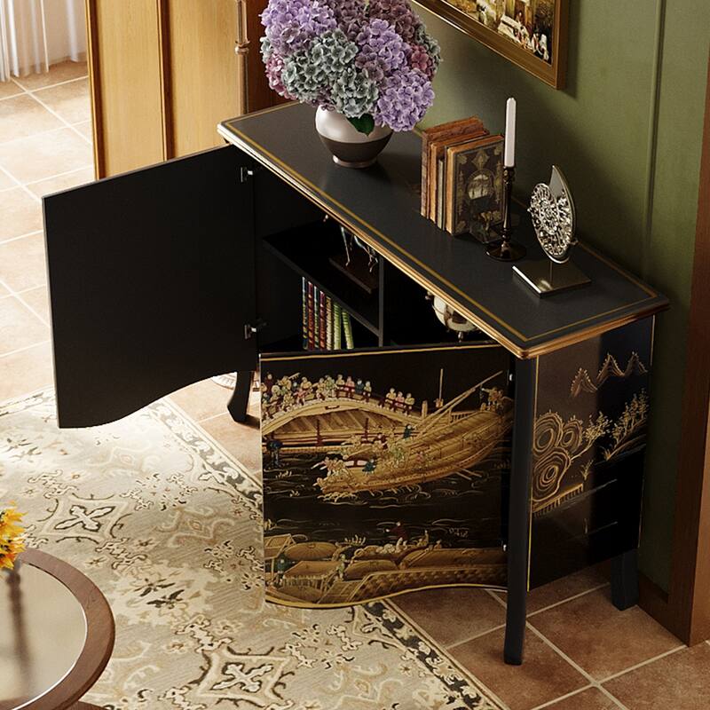 51.18'' Sideboard Pure handcrafted vintage painted double sliding door partition storage entryway decorative cabinet