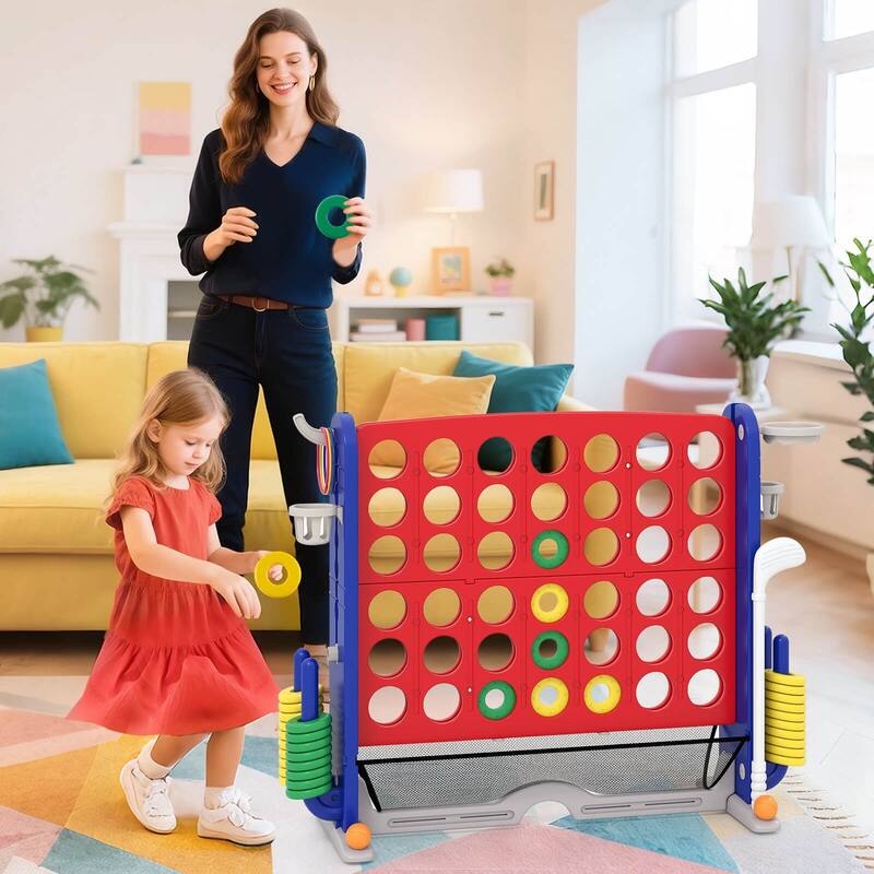 Costway Giant 4-in-a-Row Game Set with Ring-toss, Basketball Hoop, - See Details