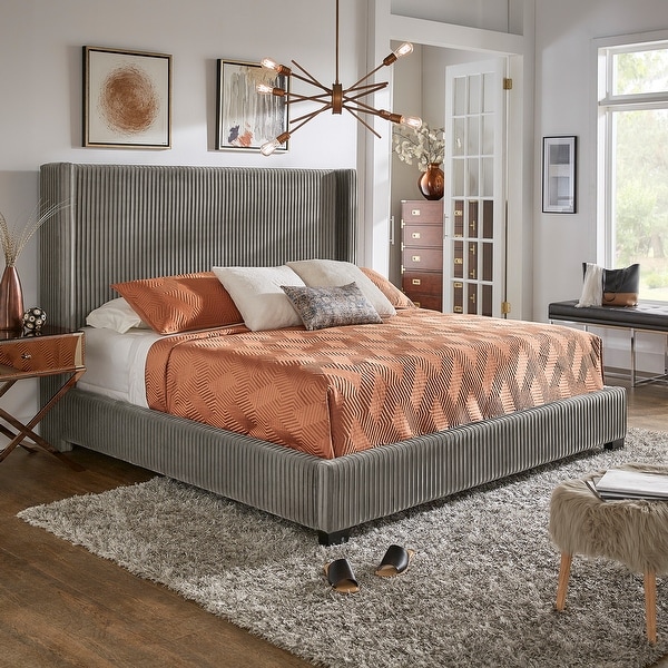 Grey velvet top wingback bed