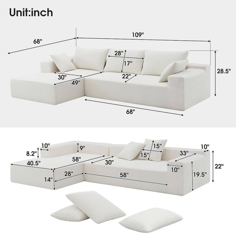 L-shape Chenille Fabric Sofa Multiple Cushions Sectional Couch