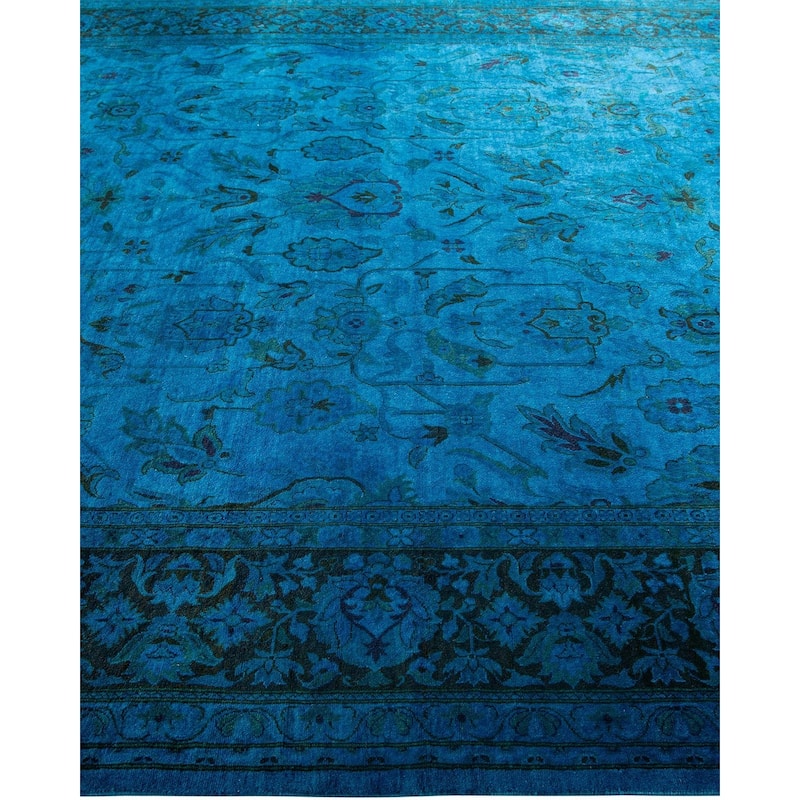 Overton Hand Knotted Wool Vintage Inspired Modern Contemporary Overdyed Blue Area Rug - 8' 4" x 10' 5"