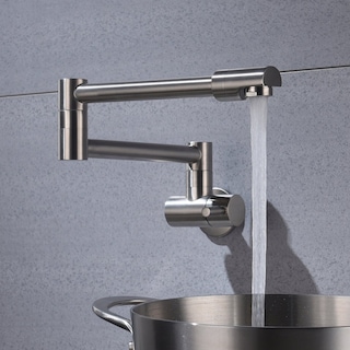 Brushed nickel wall mount pot filler faucet solid brass folding kitchen faucet single hole two handls - 7'9" x 10'10"