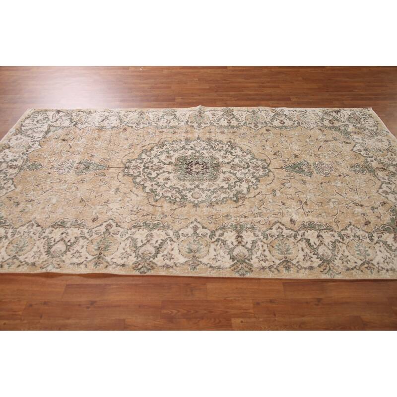 Distressed Sparta Oriental Vintage Area Rug Hand-Knotted Wool Carpet - 5'2" x 9'5"