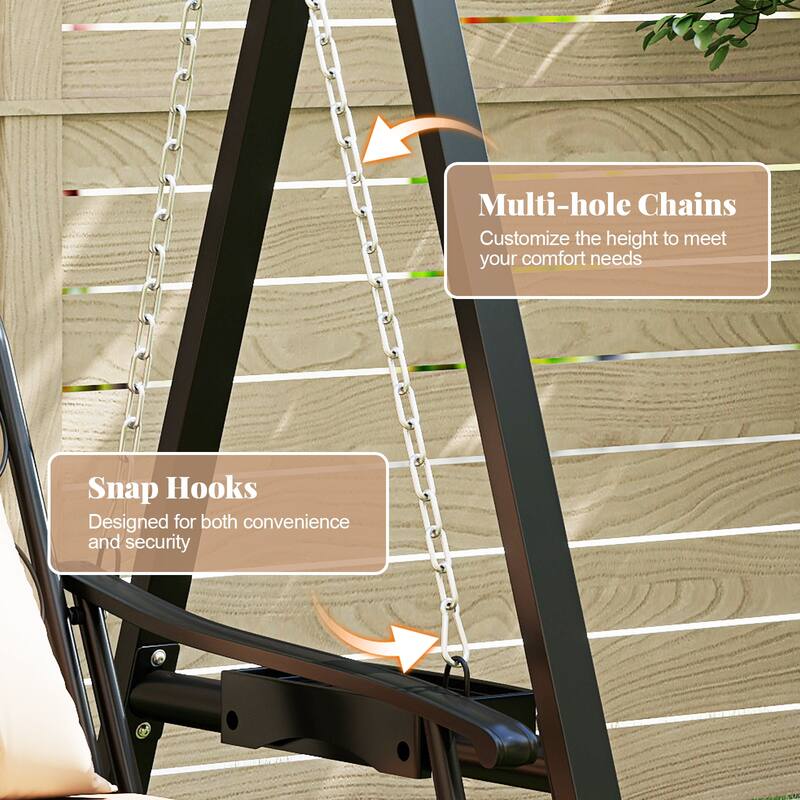 Gymax Outdoor Porch Swing w/Stand Removable Cushions Side Tables for