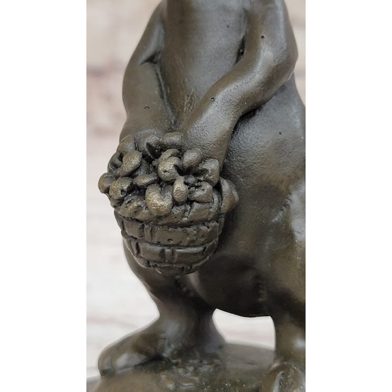 Easter Bunny Imitative Rabbit Holding A Basket Bronze Sculpture Statue Figure On Marble Base