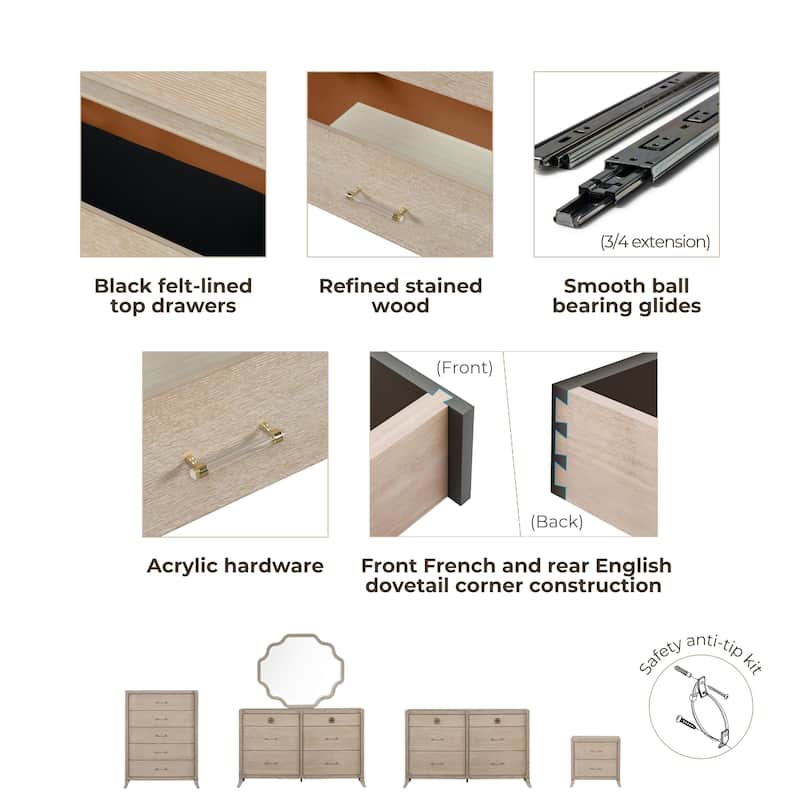Furniture of America Kian Modern 6-Piece Natural Oak Solid Wood Panel Bedroom Set